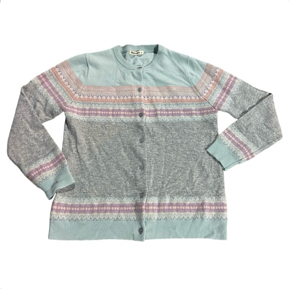 Woolovers 100% Merino Wool Fair Isle Cardigan Button Front Sweater Sz M - Picture 1 of 5
